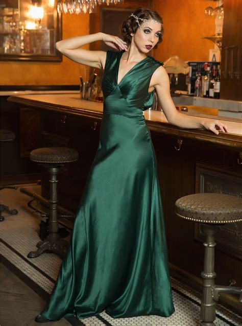 Emerald Green Old Hollywood Style Satin Gown | Deco Shop | Hollywood ...