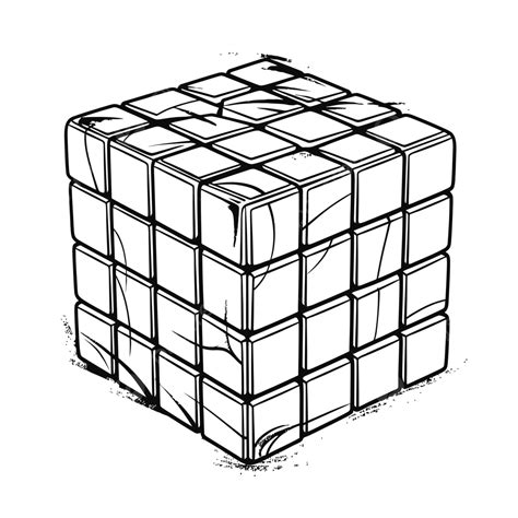 Rubik S Cube Is Shown In An Outline Drawing Sketch Vector, Wing Drawing, Cube Drawing, Rubiks ...