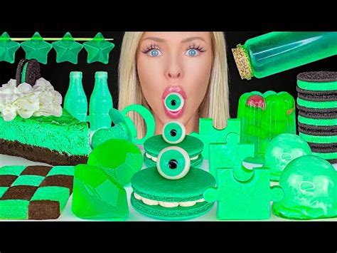 ASMR MINT FOODS, MINT OREO CHEESECAKE, GREEN JELLO SALAD, PUZZLE CANDY ...