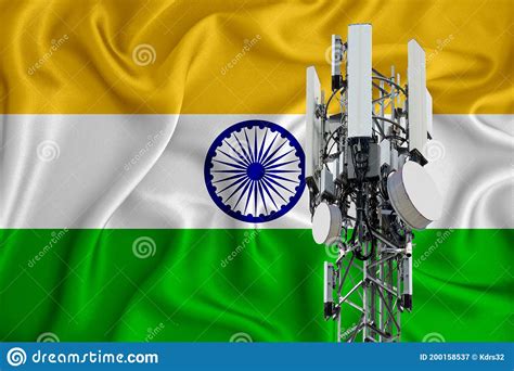 India Flag, Background with Space for Your Logo - Industrial 3D Illustration. 5G Smart Mobile ...