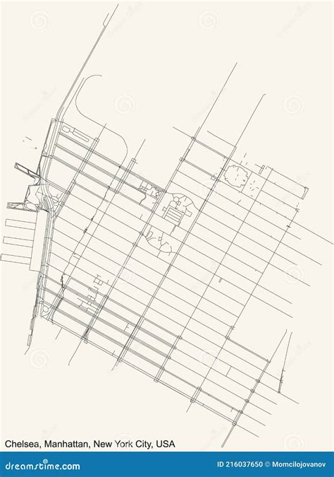 Street Roads Map of the Chelsea Neighborhood of the Manhattan Borough ...