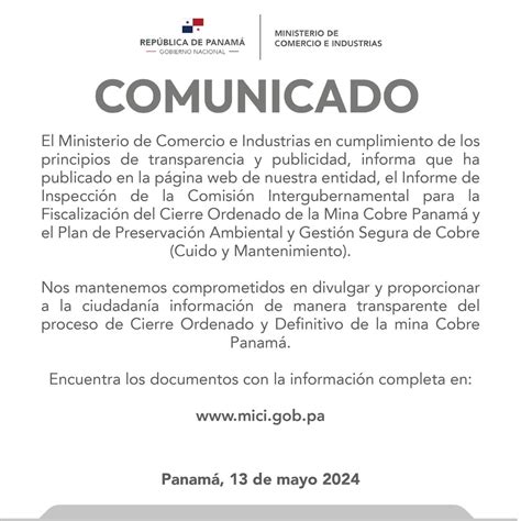 Informe de Inspección y Plan de Preservación para la Mina Cobre Panamá – MICI