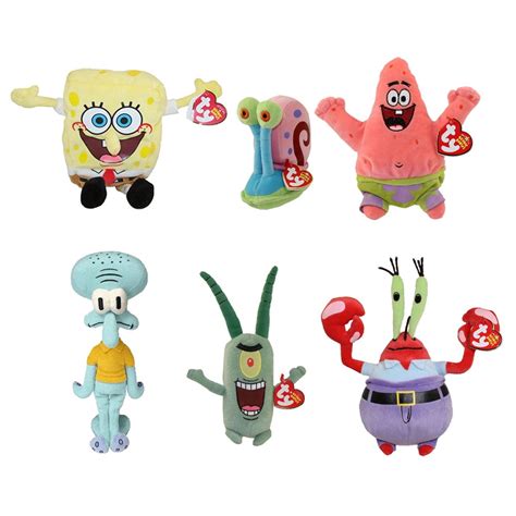 TY Beanie Babies - Set of 6 Spongebob Characters (SQUIDWARD, PLANKTON, PATRICK, MR. KRABS, GARY ...