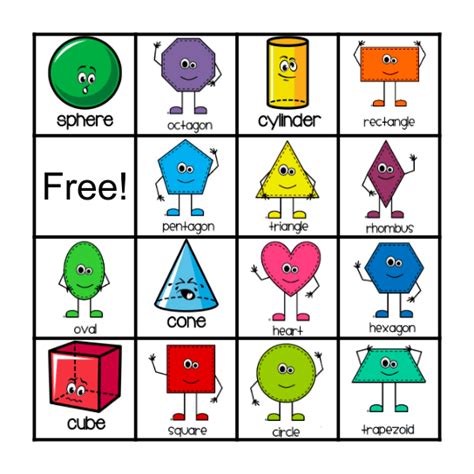 Bingo Cards Printable Shapes