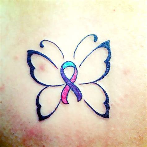 Tiny Butterfly Cancer Ribbon Tattoo Idea