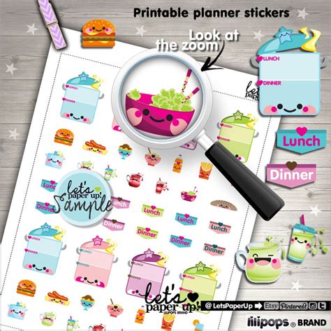 Meal Planner Stickers Printable Planner Stickers Food - Etsy