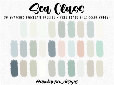 Sea Glass Procreate Palette, 30 HEX Color Codes, Instant Digital Download, iPad Pro Art ...