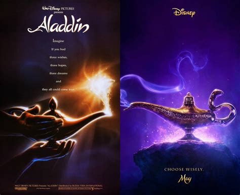 We love lamp. aladdin 1992 poster (left) aladdin 2019 poster (right) - scoopnest.com