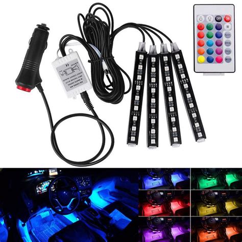 4Pcs 9/12/18LED Car Atmosphere Lamp Flexible Strips With Remote Control ...