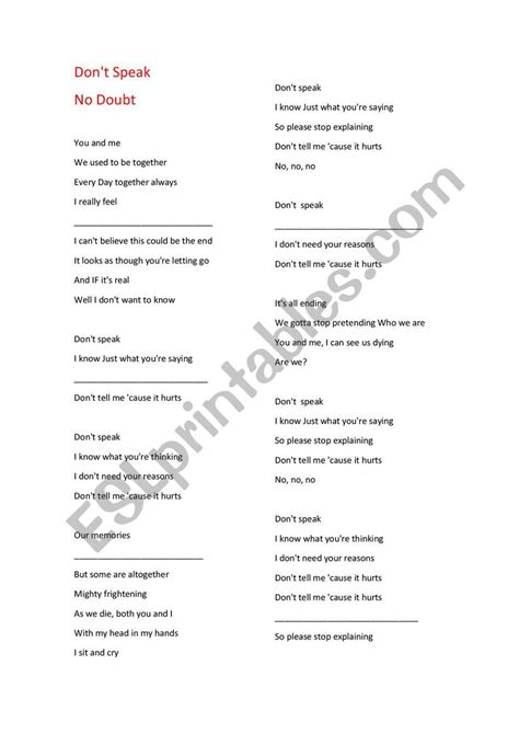 DON´T SPEAK SONG- - ESL worksheet by carlacrisnascimento