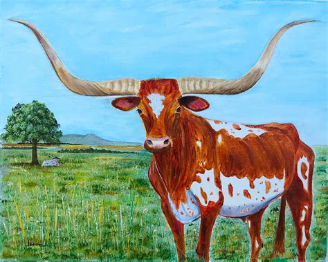 Original Oil Painting Longhorn, Texas Longhorn, Wildlife, Cow, Farm ...