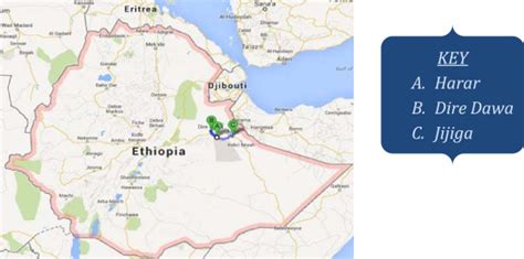 Map indicating study areas: Harar, Dire Dawa, and Jijiga, Eastern... | Download Scientific Diagram