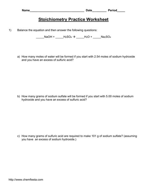 Stoichiometry Practice Worksheet