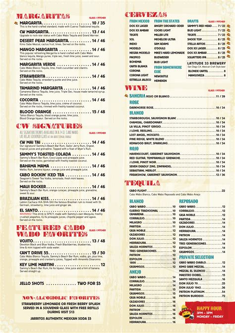 Cabo Wabo Cantina menus in Los Angeles, California, United States