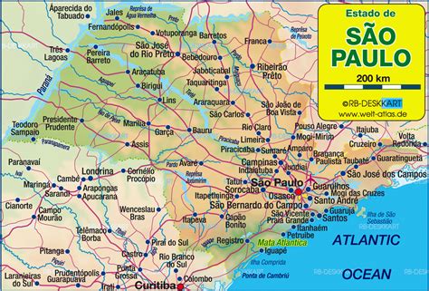 Map of Sao Paulo, State (State / Section in Brazil) | Welt-Atlas.de