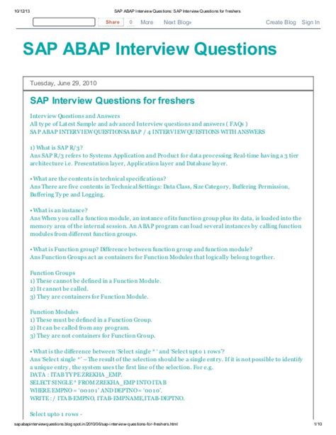 Sap abap interview questions sap interview questions for freshers