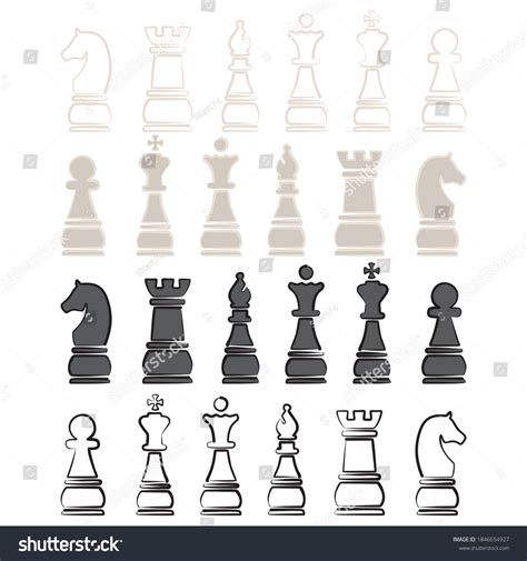 Chess Pieces Vector Outline Illustration Editable Stock Vector (Royalty Free) 1846654927 ...