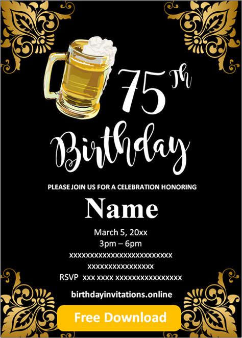 FREE Printable 75th birthday invitations Templates | Party Invitation