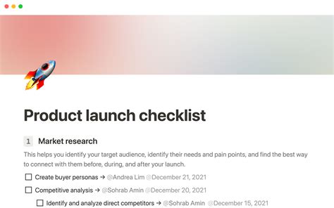 Notion Template Gallery – Product launch checklist