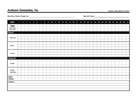 Printable Daily Bowel Movement Chart Template