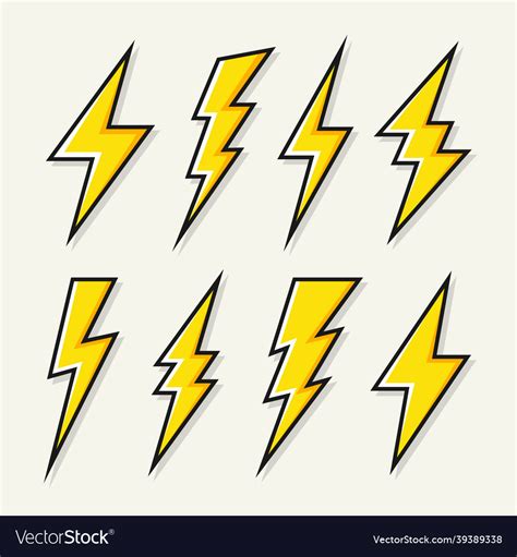 Yellow lightning bolt icons collection flash Vector Image