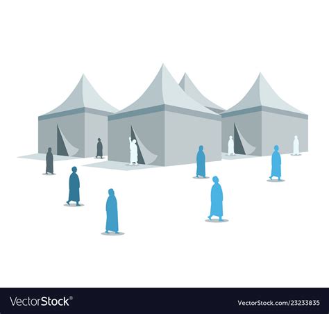 Hajj pilgrimage silhouette around mina tents Vector Image