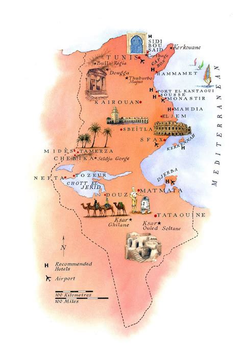 Detailed tourist illustrated map of Tunisia | Tunisia | Africa | Mapsland | Maps of the World