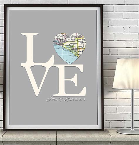 Custom Wedding LOVE Heart Map ART PRINT – Parody Art Prints