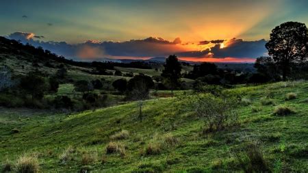 grassy hills at sunset - Sunsets & Nature Background Wallpapers on ...