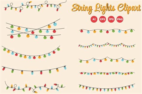 String Lights Clipart, Colorful Garland lights Vector