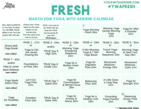 yoga with adriene march Calendar 30 Day Yoga Challenge, Writing Challenge, Gentle Morning Yoga ...