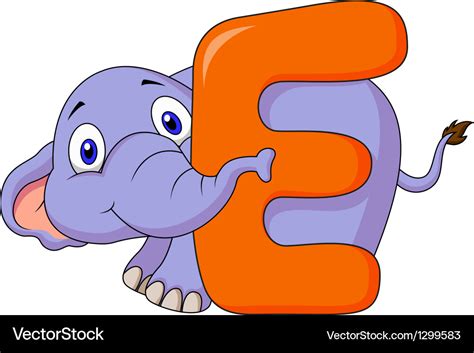 Alphabet e with elephant cartoon Royalty Free Vector Image