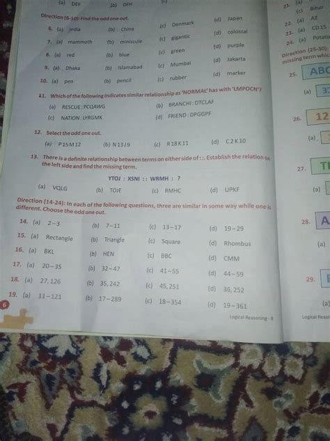 Direction (6−10): Find the odd one out. 6. (a) India | Filo