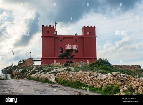 Mellieha, Malta - November 22nd 2021: Saint Agatha's Tower is a Lascaris Tower known as the Red ...