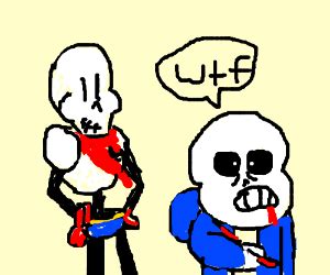 Sans w/Freddy Krueger scars weeps at Papyrus - Drawception