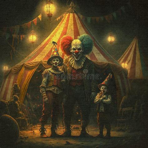 Creepy Clown at Circus Tent Stock Illustration - Illustration of ...