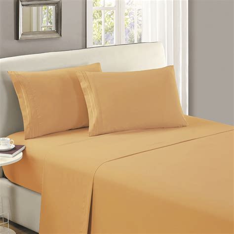 Mellanni Flat Sheet Cal-King Gold - Brushed Microfiber 1800 Bedding Top Sheet - Wrinkle, Fade ...