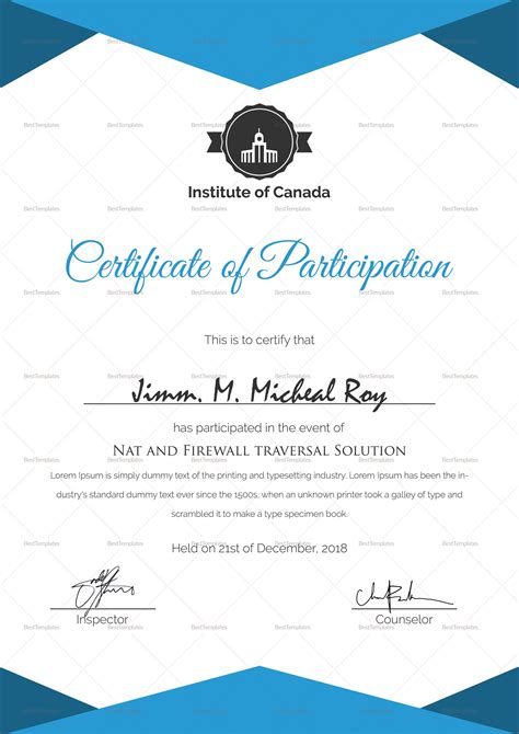 Printable Certificate Of Participation Template - Printable Templates