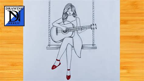 How to Draw Girl Playing Guitar Sitting on a Hammock | Pencil Sketch ...