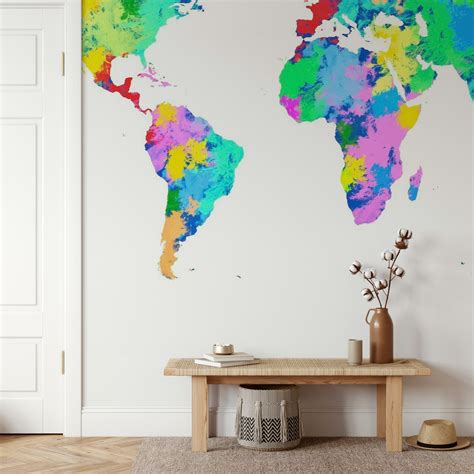 World Map Watercolor Wallpaper | Buy Online at Happywall