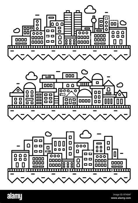 Simple city silhouette. Linear thin illustration isolated on white ...