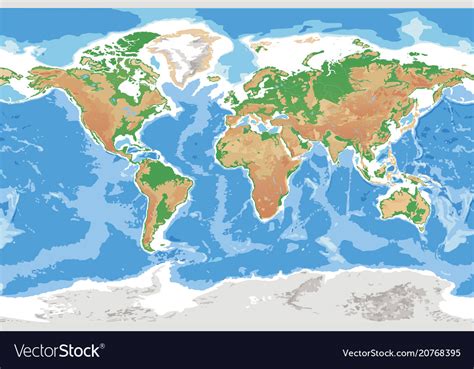 Physical map of earth detailed topographic world Vector Image