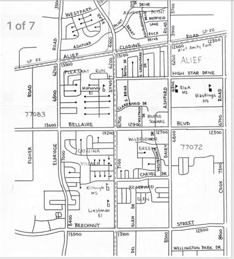 Freehand map of Alief, Houston, Texas circa 1990 that I drew impromptu for a friend. : mapmaking