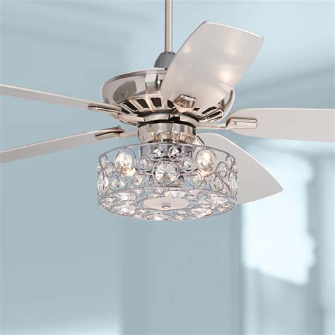 52 Inch Journey Brushed Nickel Crystal Circles Led Ceiling Fan in 2020 | Ceiling fan with light ...