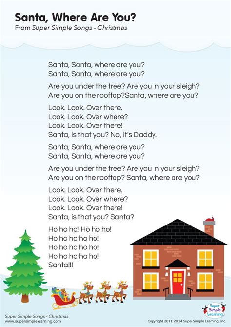 Santa, Where Are You? Lyrics Poster - Super Simple | Christmas songs for kids, Christmas lyrics ...