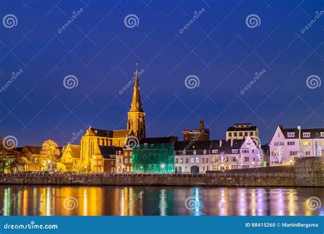 Evening View of the Dutch Maastricht City Center Stock Photo - Image of lights, town: 88415260