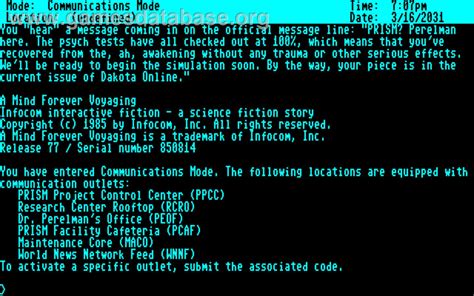 A Mind Forever Voyaging - Commodore 128 - Games Database