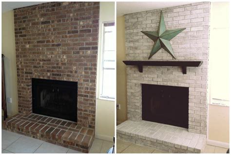 Whitewash Brick Fireplace Before and After