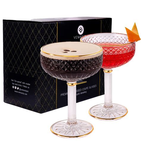 Luxury Embossed Coupe Cocktail Glasses Set of 2 - Vemacity