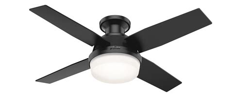 Hunter 44in Dempsey Low Profile Outdoor Ceiling Fan in Matte Black with LED Light and Handheld ...